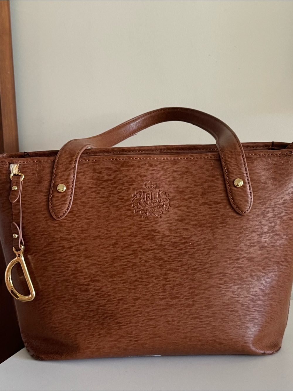 Ralph Lauren Brown Leather Shoulder Tote with Gold Hardware